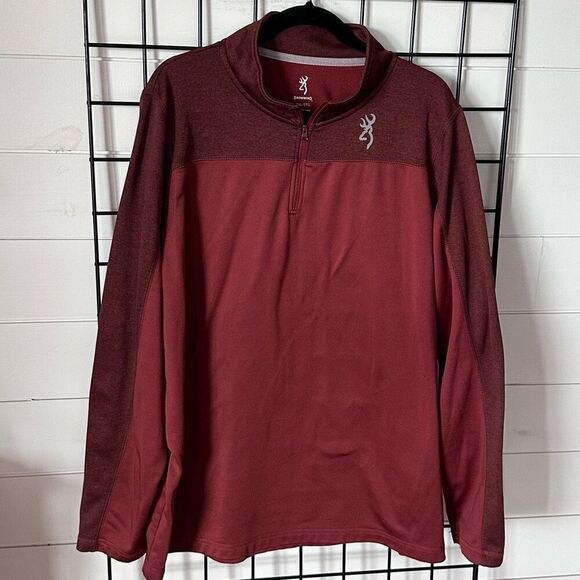 Browning Rifles Fleece Lined 1/4 Zip Pullover Jacket Mens XXL Maroon Hunting - Picture 1 of 10